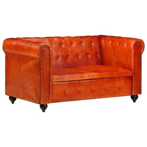 2-местен честърфийлд диван, кафеникав, естествена кожа