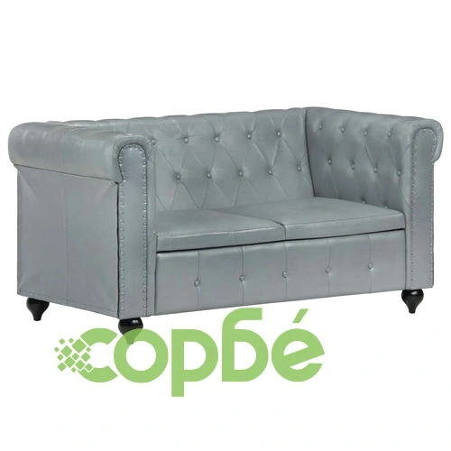 2-местен Честърфийлд диван, сив, естествена кожа ➤ топ цена ➤ sorbe.bg