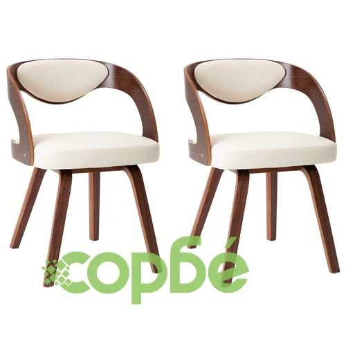 Трапезни столове, 2 бр, кремави, извито дърво и изкуствена кожа ➤ топ цена ➤ sorbe.bg