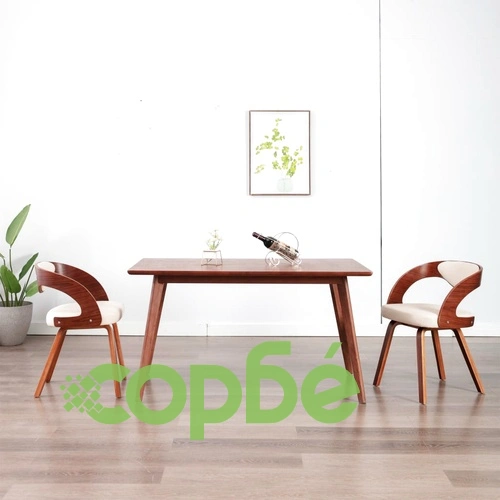 Трапезни столове, 2 бр, кремави, извито дърво и изкуствена кожа ➤ топ цена ➤ sorbe.bg