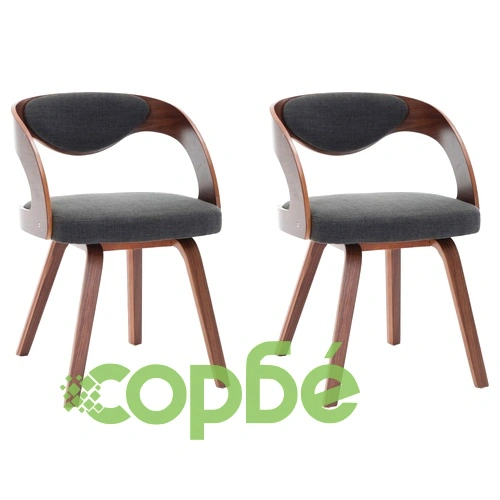 Трапезни столове, 2 бр, тъмносиви, огънато дърво и плат ➤ топ цена ➤ sorbe.bg