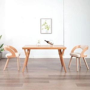 Трапезни столове, 2 бр, кремави, извито дърво и изкуствена кожа