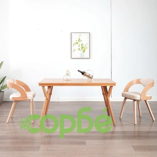 Трапезни столове, 2 бр, кремави, извито дърво и изкуствена кожа ➤ топ цена ➤ sorbe.bg