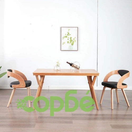 Трапезни столове, 2 бр, черни, извито дърво и изкуствена кожа ➤ топ цена ➤ sorbe.bg