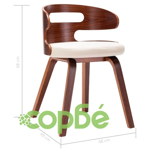 Трапезни столове, 2 бр, кремави, извито дърво и изкуствена кожа ➤ топ цена ➤ sorbe.bg