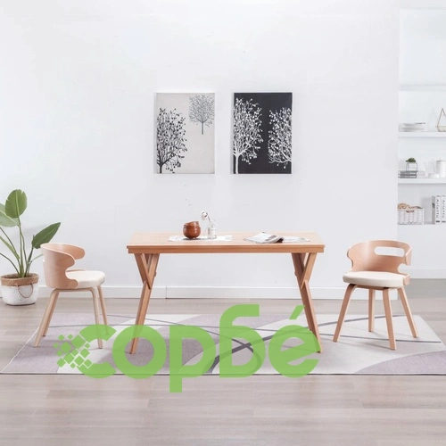 Трапезни столове, 2 бр, кремави, извито дърво и изкуствена кожа ➤ топ цена ➤ sorbe.bg