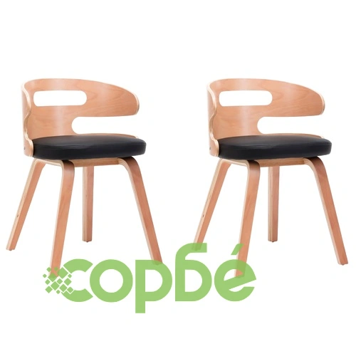 Трапезни столове, 2 бр, черни, извито дърво и изкуствена кожа ➤ топ цена ➤ sorbe.bg