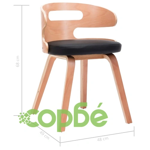 Трапезни столове, 2 бр, черни, извито дърво и изкуствена кожа ➤ топ цена ➤ sorbe.bg