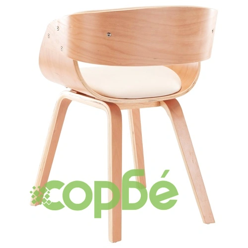 Трапезен стол, кремав, извито дърво и изкуствена кожа ➤ топ цена ➤ sorbe.bg