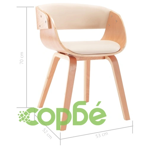 Трапезен стол, кремав, извито дърво и изкуствена кожа ➤ топ цена ➤ sorbe.bg