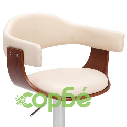 Бар табуретки, 2 бр, кремави, извито дърво и изкуствена кожа ➤ топ цена ➤ sorbe.bg