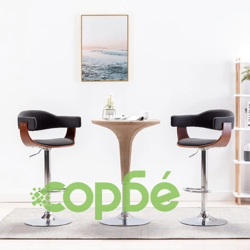 Бар табуретки, 2 бр, сиви, извито дърво и текстил ➤ топ цена ➤ sorbe.bg