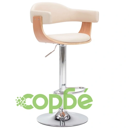 Бар табуретки, 2 бр, кремави, извито дърво и изкуствена кожа ➤ топ цена ➤ sorbe.bg