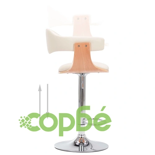 Бар табуретки, 2 бр, кремави, извито дърво и изкуствена кожа ➤ топ цена ➤ sorbe.bg