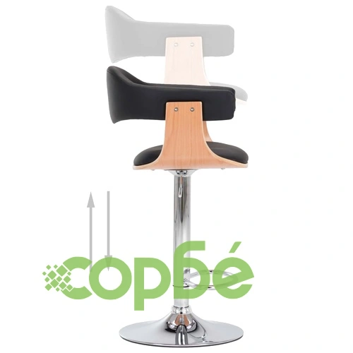 Бар табуретки, 2 бр, черни, извито дърво и изкуствена кожа ➤ топ цена ➤ sorbe.bg