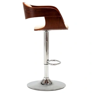 Бар табуретка, кремава, извито дърво и изкуствена кожа