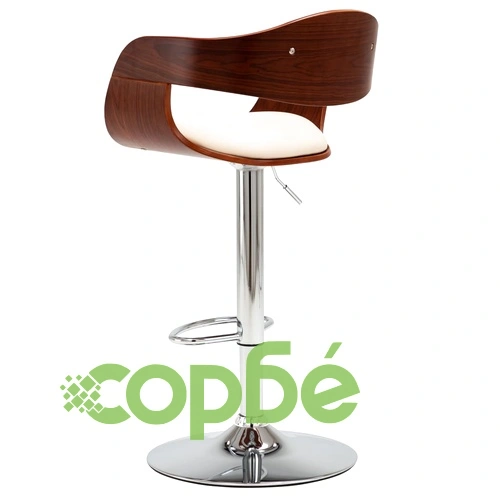 Бар табуретка, кремава, извито дърво и изкуствена кожа ➤ топ цена ➤ sorbe.bg