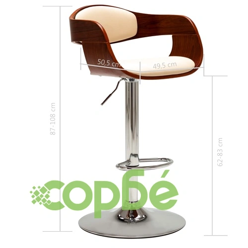 Бар табуретка, кремава, извито дърво и изкуствена кожа ➤ топ цена ➤ sorbe.bg