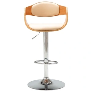 Бар табуретка, кремава, извито дърво и изкуствена кожа