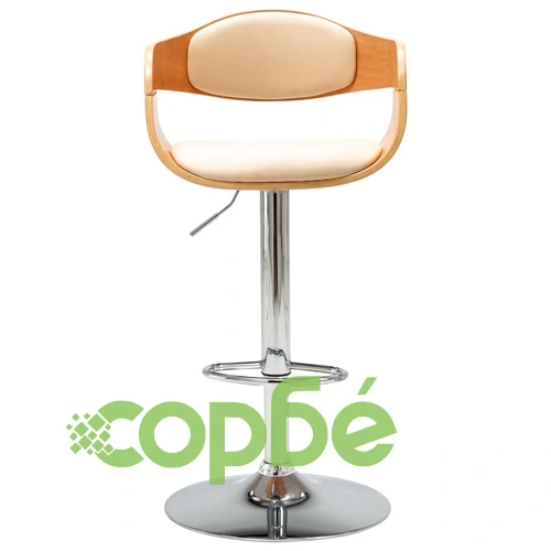 Бар табуретка, кремава, извито дърво и изкуствена кожа ➤ топ цена ➤ sorbe.bg