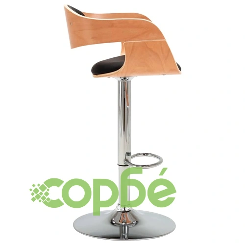 Бар табуретка, черна, извито дърво и изкуствена кожа ➤ топ цена ➤ sorbe.bg