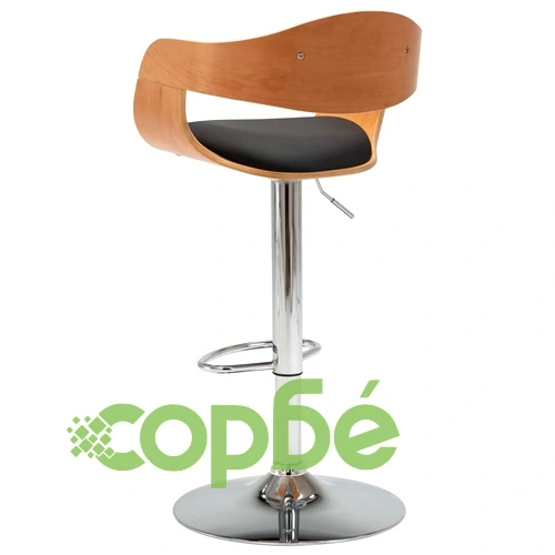 Бар табуретка, черна, извито дърво и изкуствена кожа ➤ топ цена ➤ sorbe.bg