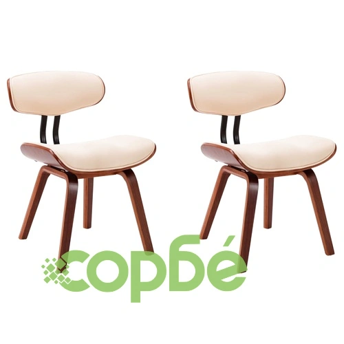 Трапезни столове, 2 бр, кремави, извито дърво и изкуствена кожа ➤ топ цена ➤ sorbe.bg