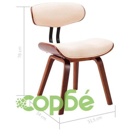 Трапезни столове, 2 бр, кремави, извито дърво и изкуствена кожа ➤ топ цена ➤ sorbe.bg