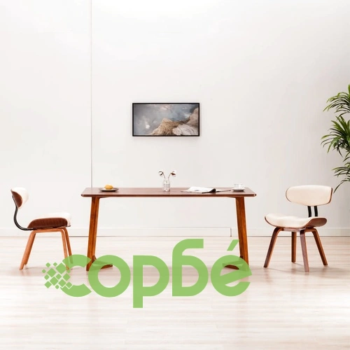 Трапезни столове, 2 бр, кремави, извито дърво и изкуствена кожа ➤ топ цена ➤ sorbe.bg