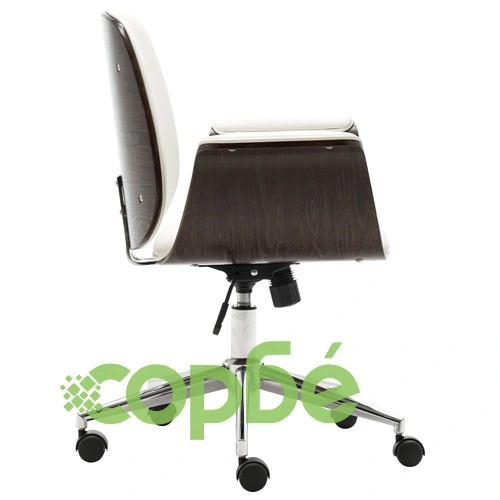 Офис стол, бял, извито дърво и изкуствена кожа ➤ топ цена ➤ sorbe.bg