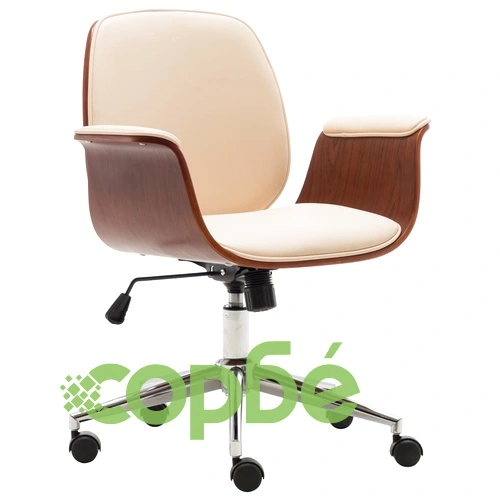 Офис стол, кремав, извито дърво и изкуствена кожа ➤ топ цена ➤ sorbe.bg