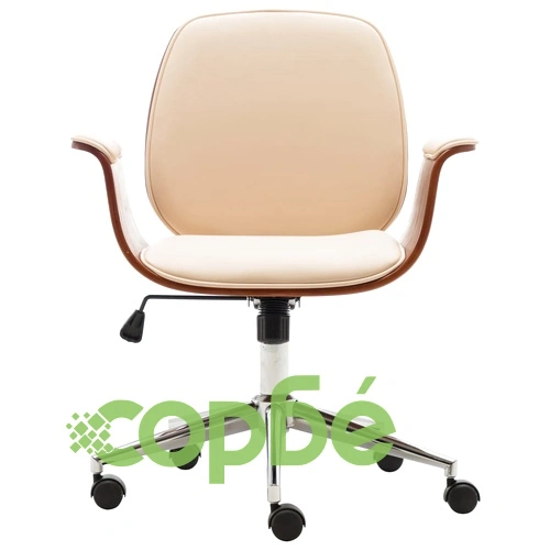 Офис стол, кремав, извито дърво и изкуствена кожа ➤ топ цена ➤ sorbe.bg