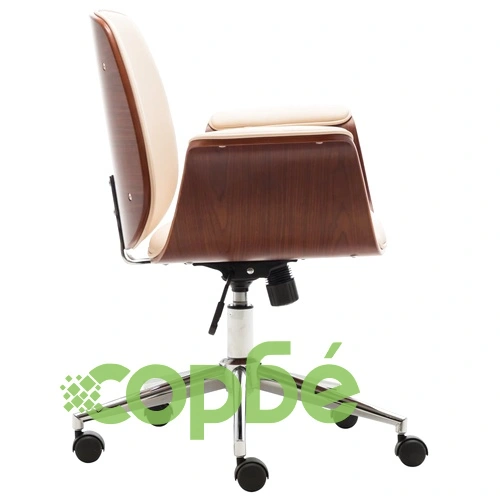 Офис стол, кремав, извито дърво и изкуствена кожа ➤ топ цена ➤ sorbe.bg