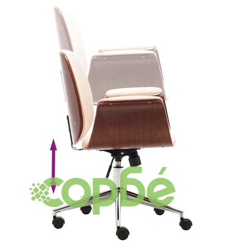 Офис стол, кремав, извито дърво и изкуствена кожа ➤ топ цена ➤ sorbe.bg