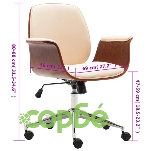 Офис стол, кремав, извито дърво и изкуствена кожа ➤ топ цена ➤ sorbe.bg