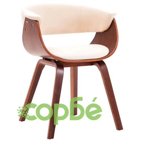 Трапезен стол, кремав, извито дърво и изкуствена кожа ➤ топ цена ➤ sorbe.bg