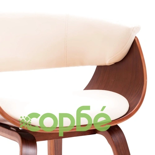 Трапезен стол, кремав, извито дърво и изкуствена кожа ➤ топ цена ➤ sorbe.bg