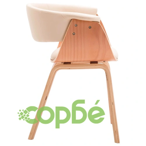 Трапезен стол, кремав, извито дърво и изкуствена кожа ➤ топ цена ➤ sorbe.bg