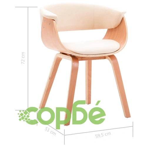 Трапезен стол, кремав, извито дърво и изкуствена кожа ➤ топ цена ➤ sorbe.bg