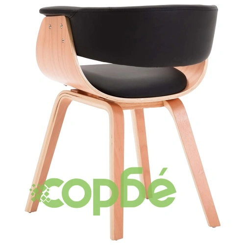 Трапезен стол, черен, извито дърво и изкуствена кожа ➤ топ цена ➤ sorbe.bg