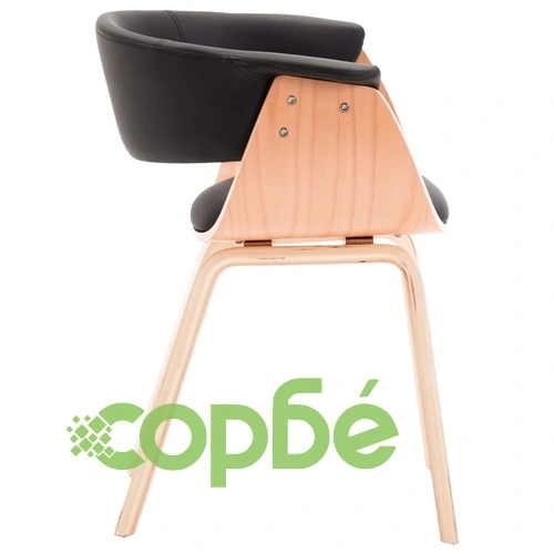 Трапезен стол, черен, извито дърво и изкуствена кожа ➤ топ цена ➤ sorbe.bg