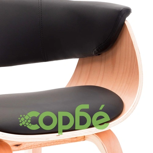 Трапезен стол, черен, извито дърво и изкуствена кожа ➤ топ цена ➤ sorbe.bg