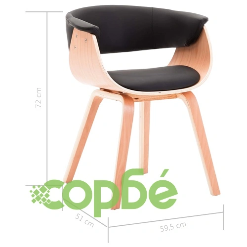 Трапезен стол, черен, извито дърво и изкуствена кожа ➤ топ цена ➤ sorbe.bg