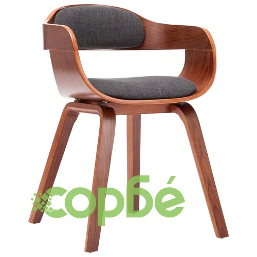 Трапезен стол, тъмносив, текстил и извито дърво ➤ топ цена ➤ sorbe.bg