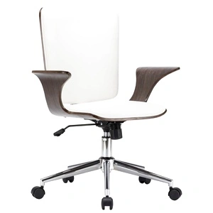 Въртящ се офис стол, бял, изкуствена кожа и извито дърво