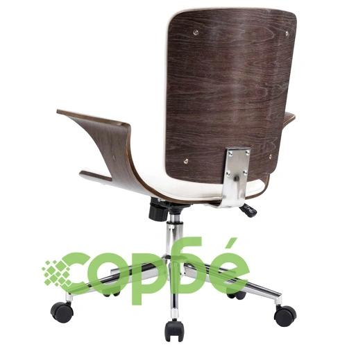 Въртящ се офис стол, бял, изкуствена кожа и извито дърво ➤ топ цена ➤ sorbe.bg