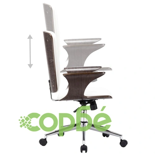 Въртящ се офис стол, бял, изкуствена кожа и извито дърво ➤ топ цена ➤ sorbe.bg