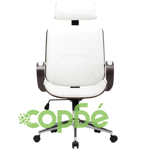 Въртящ се офис стол, бял, изкуствена кожа и извито дърво ➤ топ цена ➤ sorbe.bg