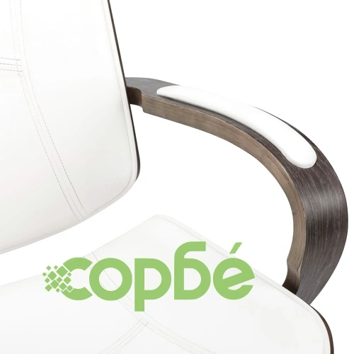 Въртящ се офис стол, бял, изкуствена кожа и извито дърво ➤ топ цена ➤ sorbe.bg