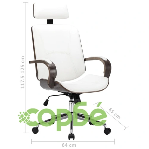 Въртящ се офис стол, бял, изкуствена кожа и извито дърво ➤ топ цена ➤ sorbe.bg